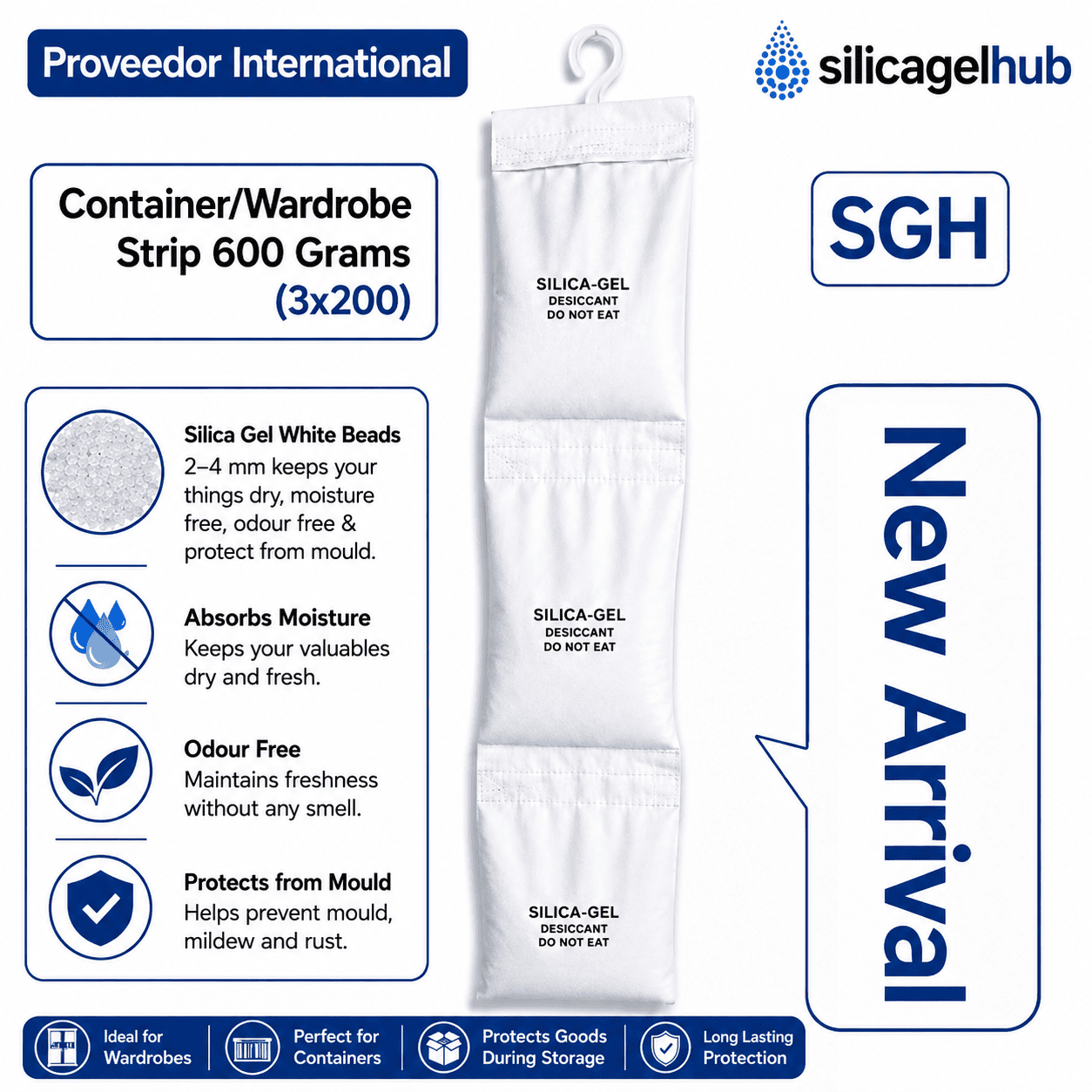 1000 Gram Hangable White Silica Gel Strips | Wardrobe Moisture Absorber - Image 4